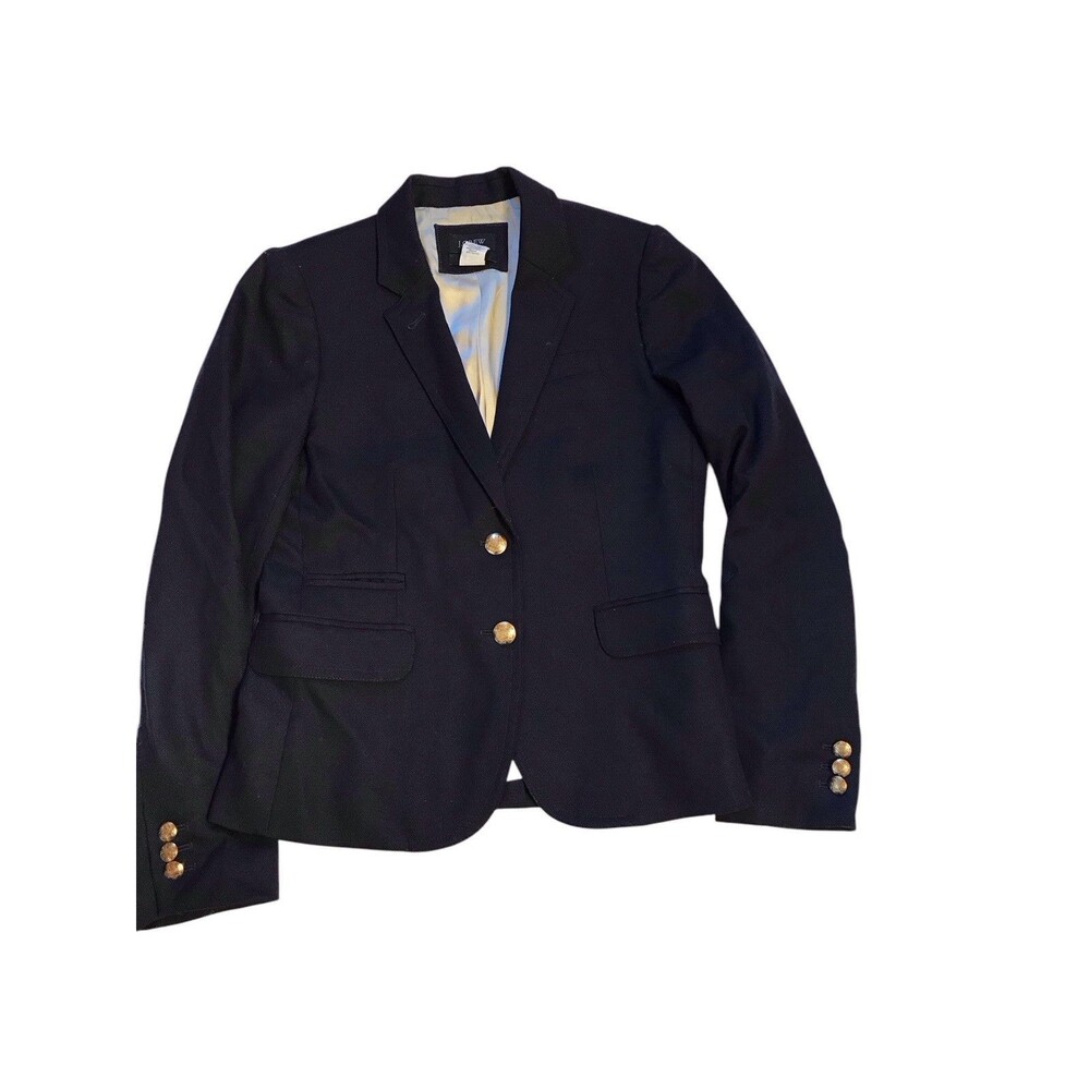 J Crew Wool Blend Navy‎ Schoolboy Gold Button Blazer Jacket Sz 2